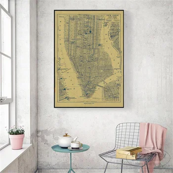 Vintage New York City Krajine Zemljevid, Platno Slikarstvo Plakatov In Fotografij Slike Na Steni Nordijska Dekoracijo Doma Dekor Tableau